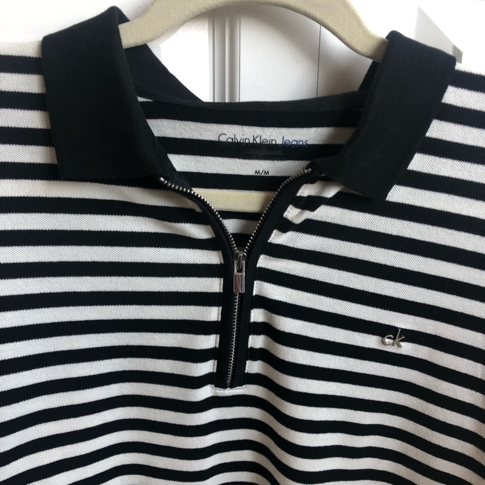 Calvin Klein black and white striped polo
